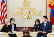 БАТЛАН ХАМГААЛАХЫН САЙД Г.САЙХАНБАЯР АМЕРИКИЙН НЭГДСЭН УЛСЫН ТӨРИЙН НАРИЙН БИЧГИЙН ДАРГЫН ОРЛОГЧ ХАТАГТАЙ УЭНДИ ШЕРМАНЫГ ХҮЛЭЭН АВЧ УУЛЗАВ