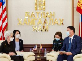 БАТЛАН ХАМГААЛАХЫН САЙД Г.САЙХАНБАЯР АМЕРИКИЙН НЭГДСЭН УЛСЫН ТӨРИЙН НАРИЙН БИЧГИЙН ДАРГЫН ОРЛОГЧ ХАТАГТАЙ УЭНДИ ШЕРМАНЫГ ХҮЛЭЭН АВЧ УУЛЗАВ